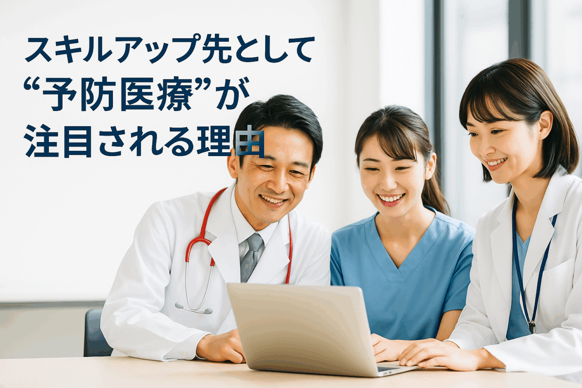 予防医療でスキルアップを目指す医療職向けのイメージバナー（日本人女性）